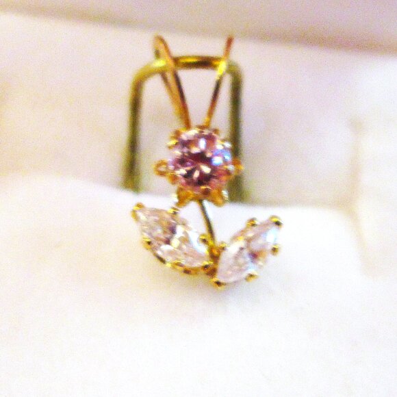 NWT 14Kt Vtg Gold Cubic Zirconic Pendant,pink flower shaped - Picture 4 of 6